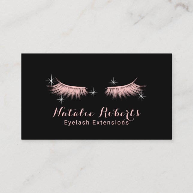 Eyelash-Erweiterungen machen Künstler Schwarz Rosa Visitenkarte (Vorderseite)