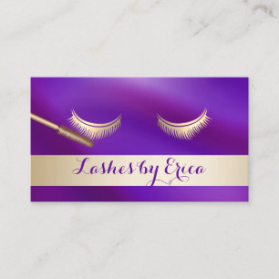 Eyelash Erweiterungen Makeup Artist Gold & Lila Visitenkarte
