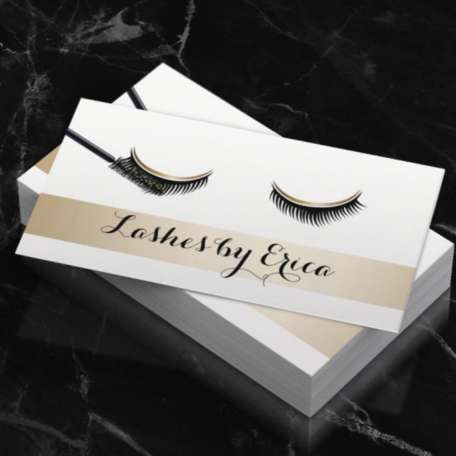 Eyelash Erweiterungen Makeup Artist Gold Stripe Visitenkarte (Von Creator hochgeladen)
