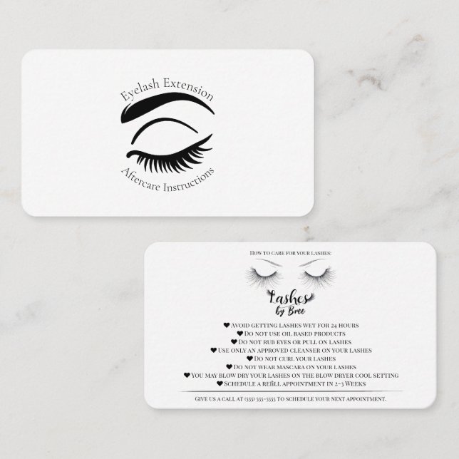 Eyelash-Erweiterungen nach der Pflege von Lash Visitenkarte (Vorne/Hinten)