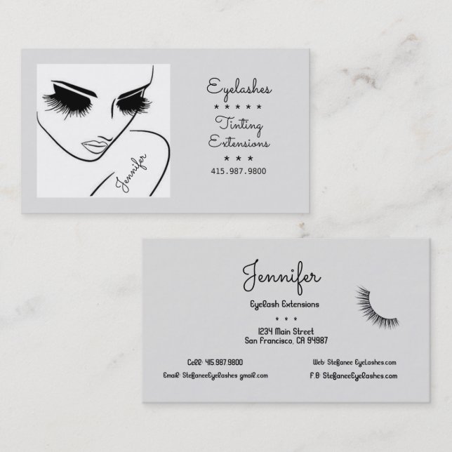 Eyelash-Erweiterungen/Tinting-Silhouette Zeichnend Visitenkarte (Vorne/Hinten)