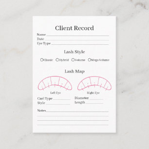 Eyelash-Erweiterungs-Client-Record-Formular Visitenkarte