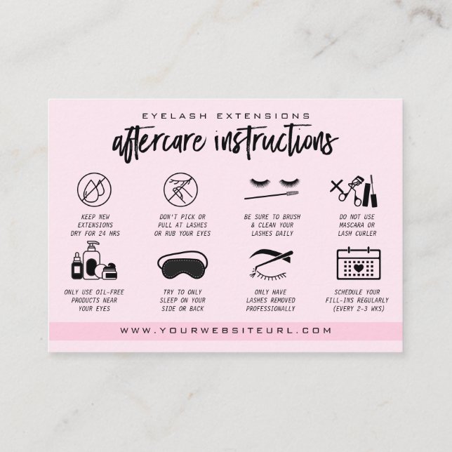 Eyelash Extension Aftercare Instructions Lash Logo Visitenkarte (Rückseite)