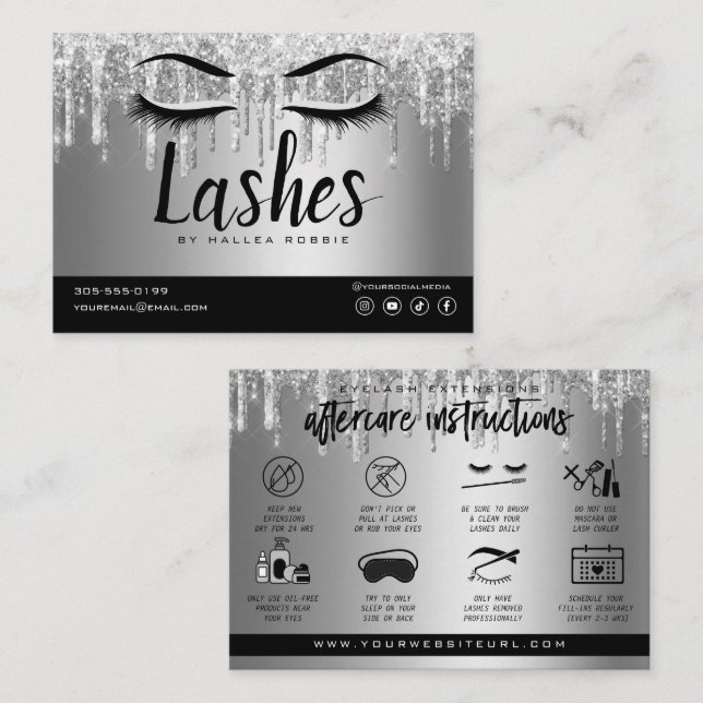 Eyelash Extension Aftercare Instructions Lash Logo Visitenkarte (Vorne/Hinten)