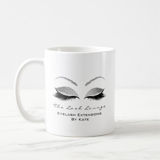 Eyelash Extension Beauty Studio Grau Glitzer Kaffeetasse (Links)