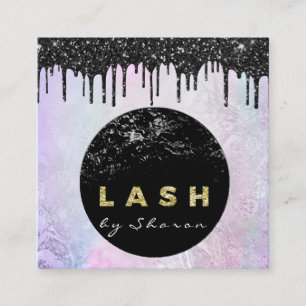 Eyelash Extension Experte Black Tropfen Pink Glitz Quadratische Visitenkarte