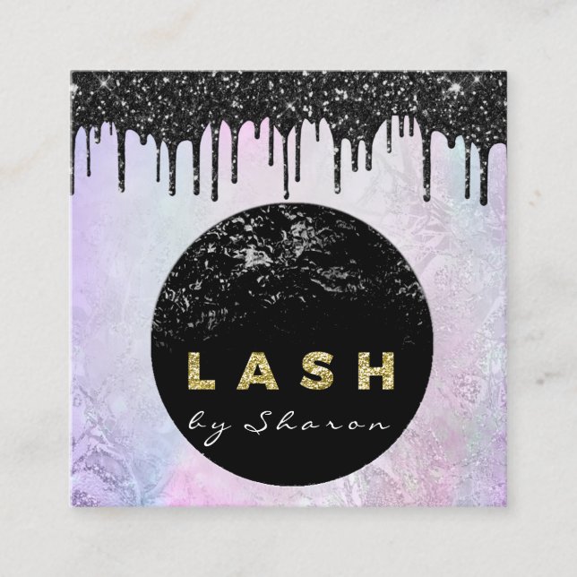 Eyelash Extension Experte Black Tropfen Pink Glitz Quadratische Visitenkarte (Vorderseite)