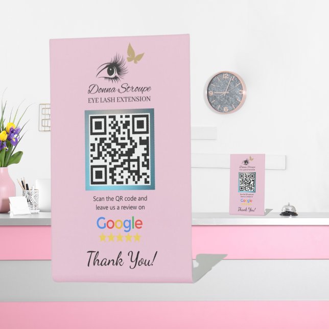 Eyelash Extension Google Review Pink Pedestal Sign Sockelschild (Von Creator hochgeladen)
