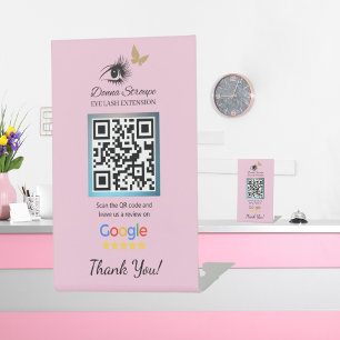 Eyelash Extension Google Review Pink Pedestal Sign Sockelschild