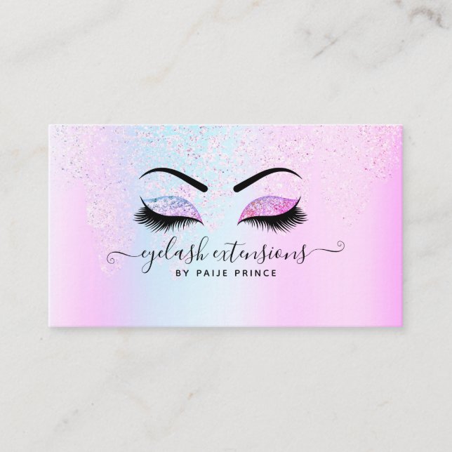 Eyelash Extension Lash Stylist Holographic Glitzer Visitenkarte (Vorderseite)