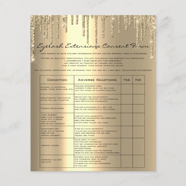 Eyelash Extension Liability Waiver Agreement Gold Flyer (Vorne)