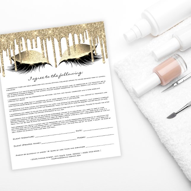 Eyelash Extension Liability Waiver Gold Tropfen Wh Flyer (Von Creator hochgeladen)
