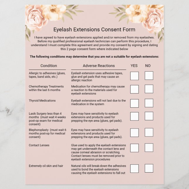 Eyelash Extension Liability Waiver & Release Form Flyer (Vorne)
