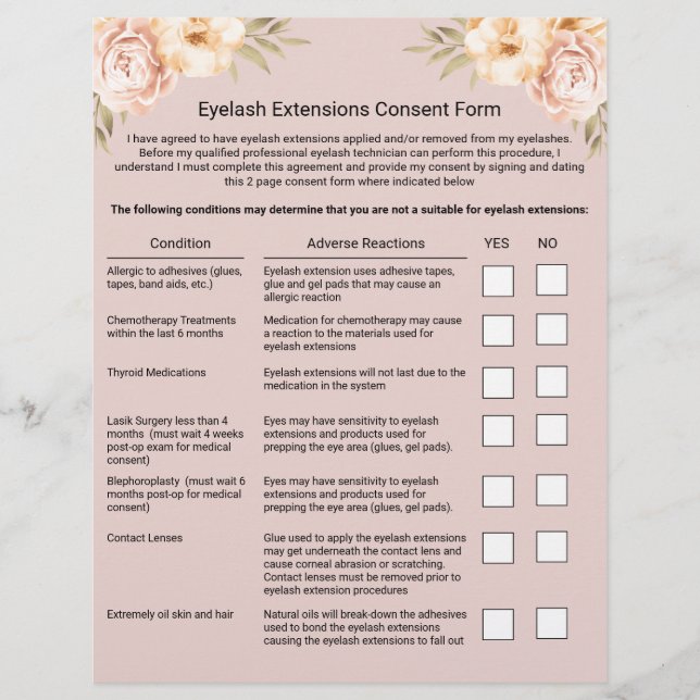 Eyelash Extension Liability Waiver & Release Form Flyer (Vorne)