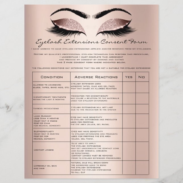 Eyelash Extension Liability Waiver Rose Blush Flyer (Vorne)