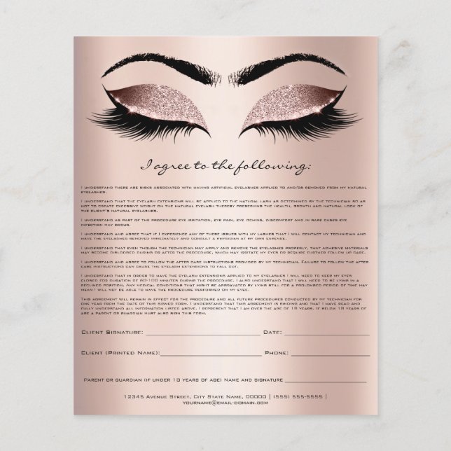 Eyelash Extension Liability Waiver Rose Blush Flyer (Hinten)