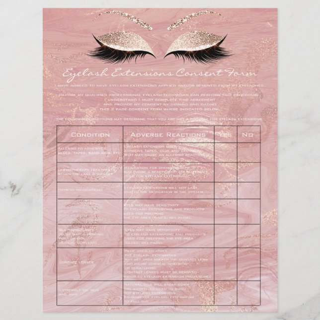 Eyelash Extension Liability Waiver Rose Marble2 Flyer (Vorne)