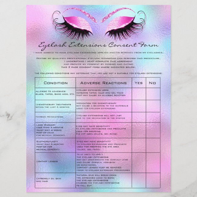 Eyelash Extension Liability Waiver Rose Pink Flyer (Vorne)