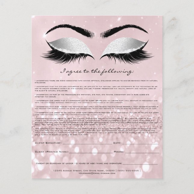Eyelash Extension Liability Waiver Rose Rosa Grau Flyer (Hinten)