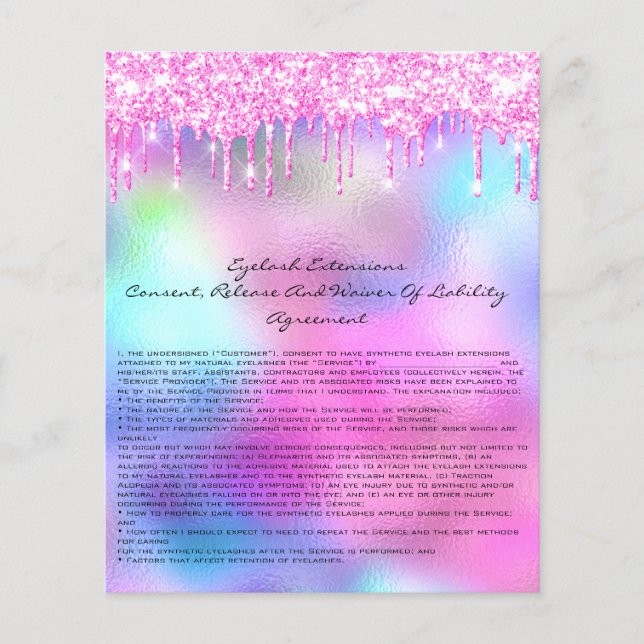Eyelash Extension Liability Waiver Rose Tropfen Flyer (Vorne)