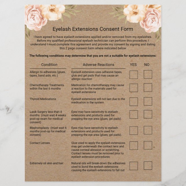 Eyelash Extension Liability Waiver Rustic Kraft Flyer (Vorne)