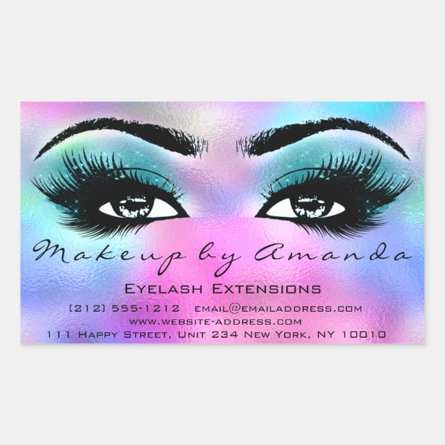 Eyelash Extension Makeup Artist Beauty Holograph Rechteckiger Aufkleber (Vorderseite)