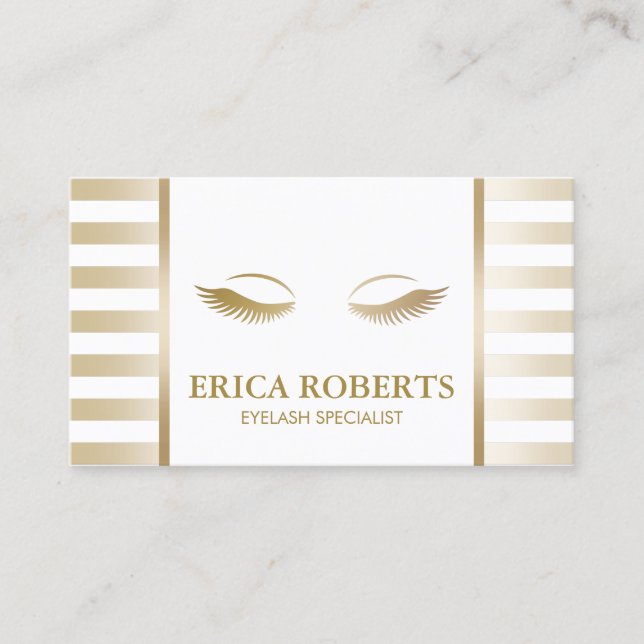 Eyelash Extension Makeup Artist Chic Gold Strips Visitenkarte (Vorderseite)