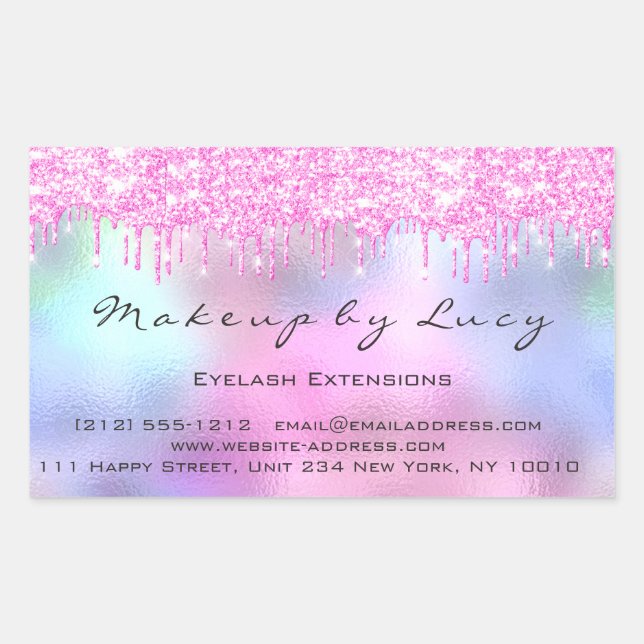 Eyelash Extension Makeup Artist Salon Pink Tropfen Rechteckiger Aufkleber (Vorderseite)
