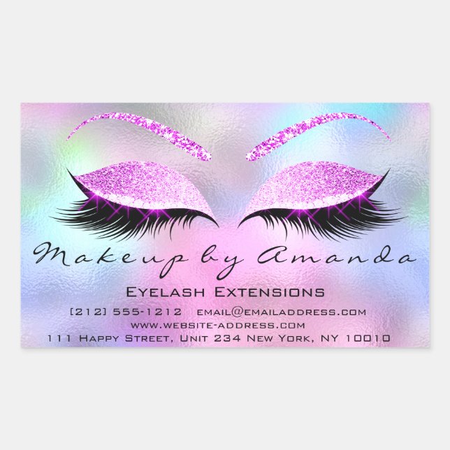 Eyelash Extension Makeup Beauty Salon Holograph Rechteckiger Aufkleber (Vorderseite)