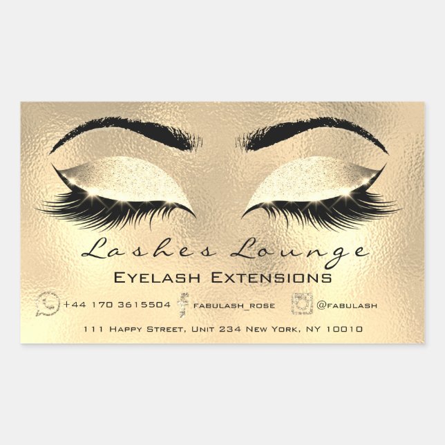 Eyelash Extension Makeuty Salon Gold Browns Rechteckiger Aufkleber (Vorderseite)