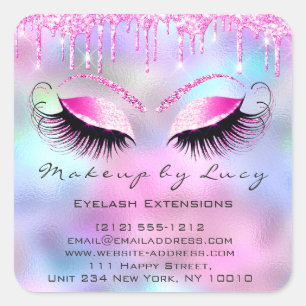 Eyelash Extension Makeuty Salon Pink Tropfens V Quadratischer Aufkleber
