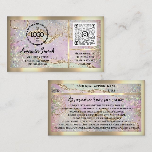 Eyelash Extension QRCode Logo Holograph Gliitter Visitenkarte (Vorne/Hinten)