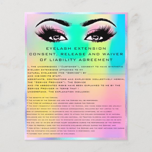 EYELASH EXTENSION RELEASE WAIVER Holograph Flyer (Vorne)