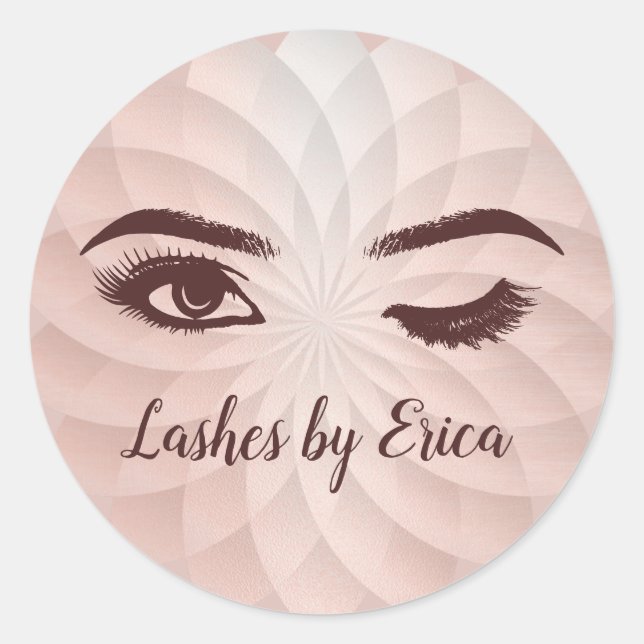 Eyelash Extensions Abstrakte Rose Gold Lotus Flora Runder Aufkleber (Vorderseite)