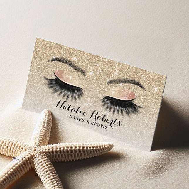 Eyelash Extensions Chic Gold Glitzer Beauty Salon Visitenkarte (Von Creator hochgeladen)