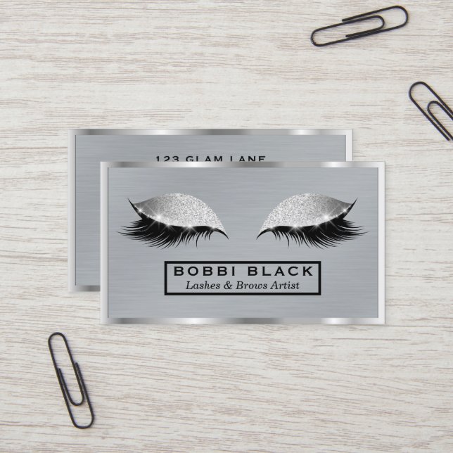 Eyelash Extensions Glitzer Makeup Modernes Metall Visitenkarte (Vorderseite/Rückseite Beispiel)