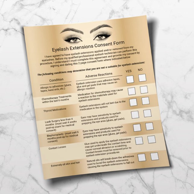 Eyelash Extensions Golden Liability Waiver Flyer (Von Creator hochgeladen)