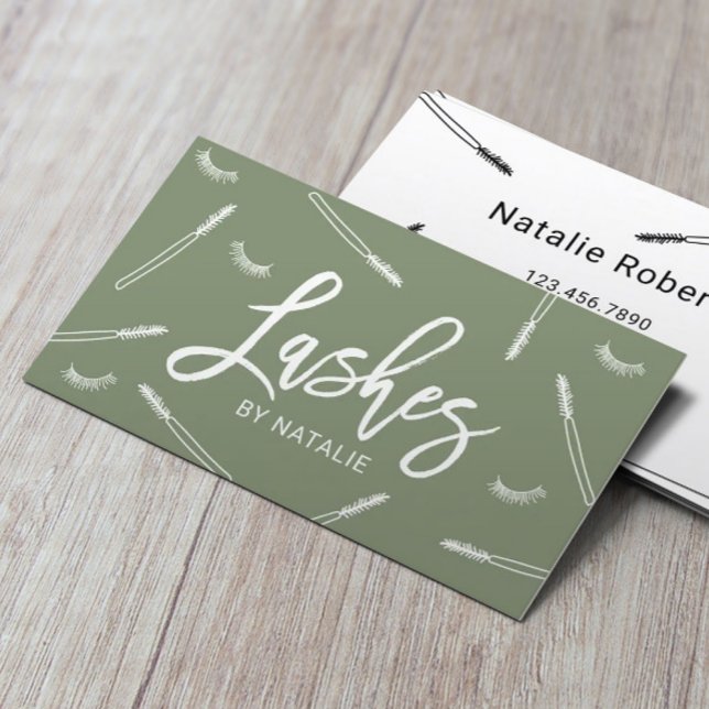 Eyelash Extensions Lash Bar Sage Green Salon Visitenkarte (Von Creator hochgeladen)