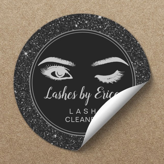Eyelash Extensions Lash Cleaner Chic Black Glitzer Runder Aufkleber (Von Creator hochgeladen)