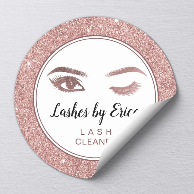 Eyelash Extensions Lash Cleaner Rose Gold Glitzer Runder Aufkleber (Von Creator hochgeladen)