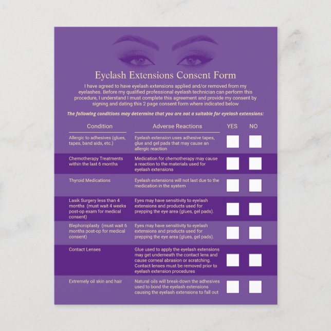 Eyelash Extensions Lila- & Gold-Haftungsverweigeru Flyer (Vorne)