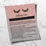 Eyelash Extensions Rose Gold Aftercare Instruction Flyer<br><div class="desc">Lashes Makeup Artist Aftercare Instruction Rose Gold Glitzer Flyer.</div>