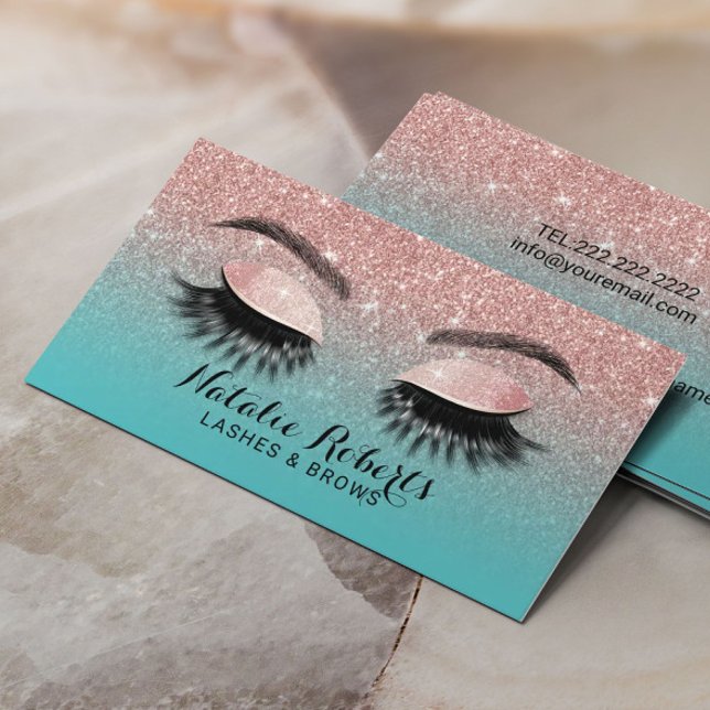 Eyelash Extensions Rose Gold & Aquamarin Glitzer S Visitenkarte (Von Creator hochgeladen)