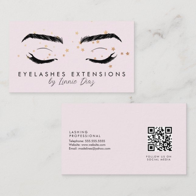 Eyelash Extensions Salon Imitate Foil Stars Pink Visitenkarte (Vorne/Hinten)
