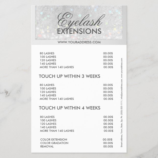 Eyelash Extensions Snow Glitzer Star Preisliste Flyer (Vorne)