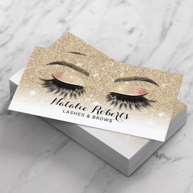 Eyelash Extensions Stilvolle Gold Glitzer Lash Sal Visitenkarte (Von Creator hochgeladen)