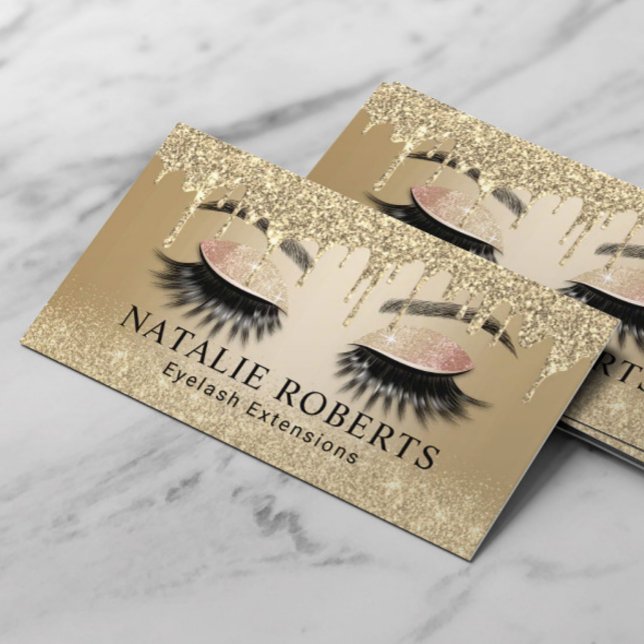 Eyelash Extensions Trendy Gold Tropfens Beauty Sal Visitenkarte (Von Creator hochgeladen)