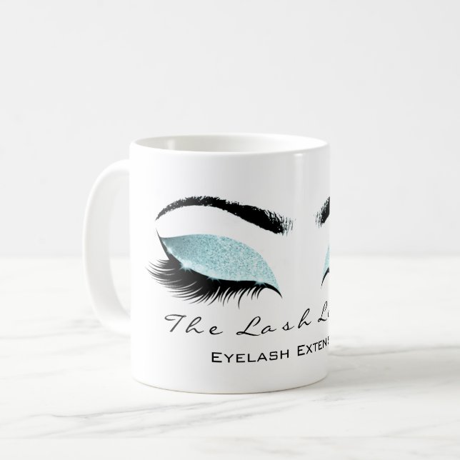 Eyelash Extention Beauty Studio Aqua Blue Glitzer Kaffeetasse (Vorderseite Links)