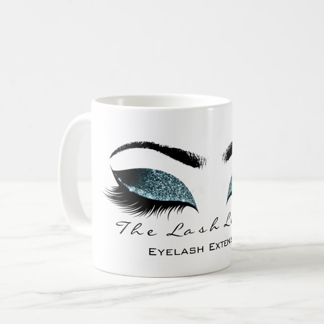 Eyelash Extention Beauty Studio Aquamarin Glitzer Kaffeetasse (Vorderseite Links)