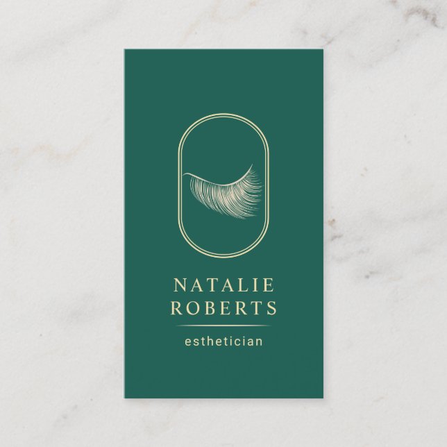 Eyelash Logo Makeup Künstler Aquamarin Gold Visitenkarte (Vorderseite)